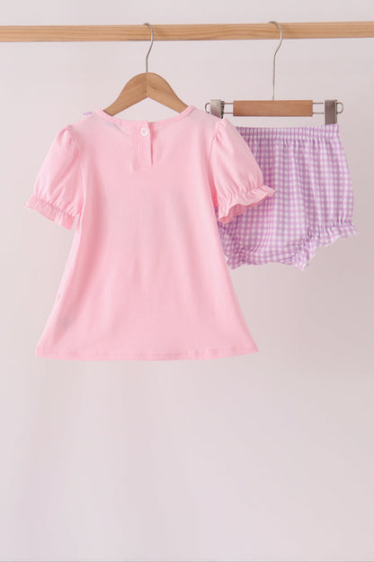 Pink goose embroidery ruffle bloomer set
