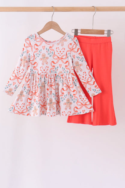 Coral gingerbread bamboo pants set