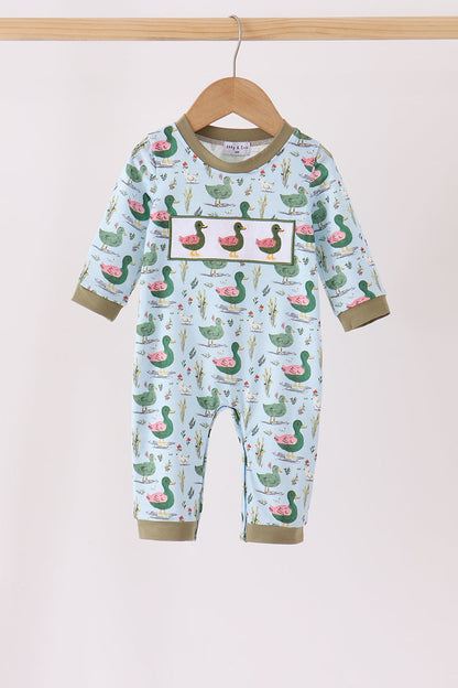 Green mallard embroidery romper
