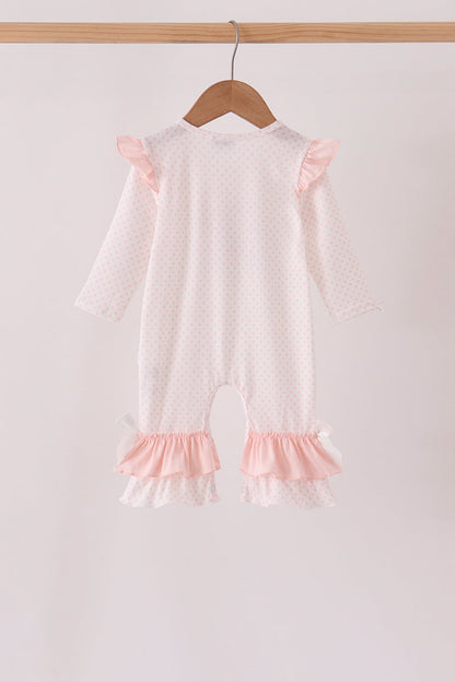 Pink santa claus dot applique ruffle romper