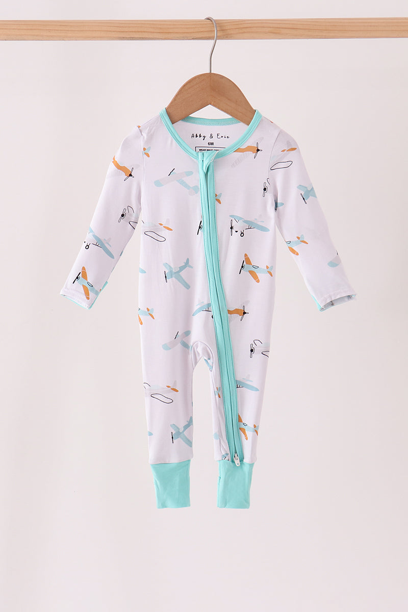 Airplane bamboo zipper romper