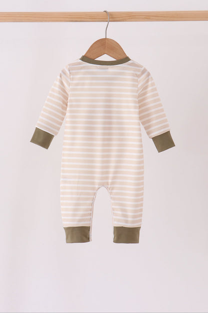 Olive turkey applique stripe romper