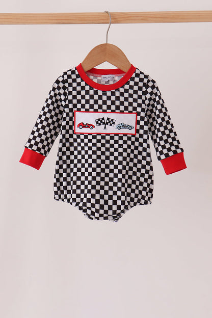 Black car embroidery checkered bubble