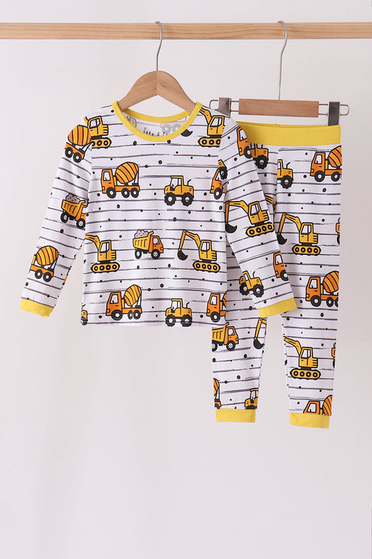 Yellow Construction Trucks Bamboo Pajama Set