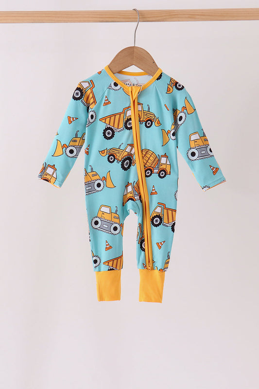 Construction Trucks Zip Bamboo Romper