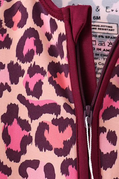 Pink leopard bamboo zipper romper