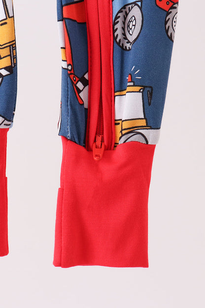 Navy tractor print bamboo romper