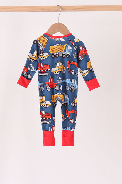 Navy tractor print bamboo romper