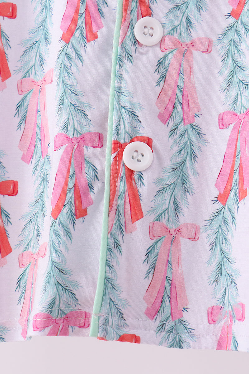 Green bow christmas tree bamboo pajama set