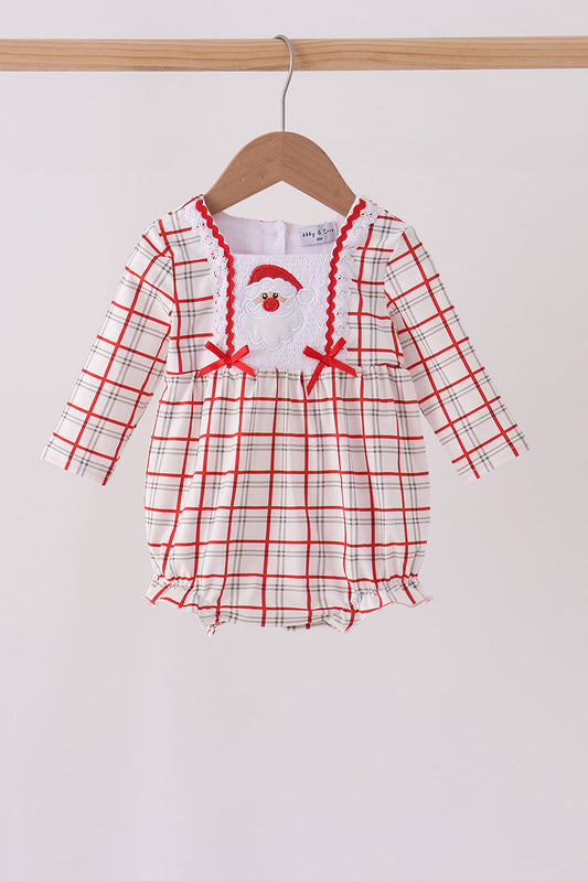 Red Plaid Santa Smocked Bow Bubble