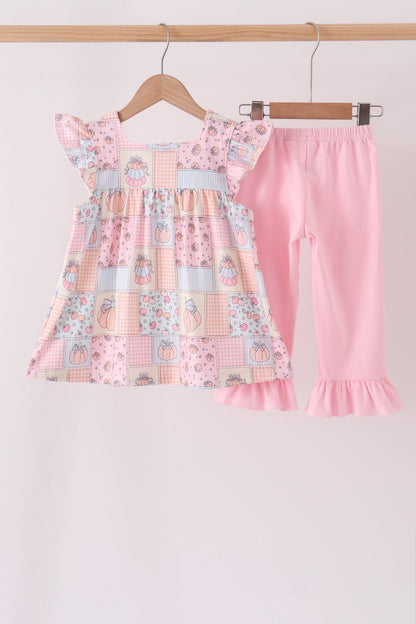Pink pumpkin ruffle pants set
