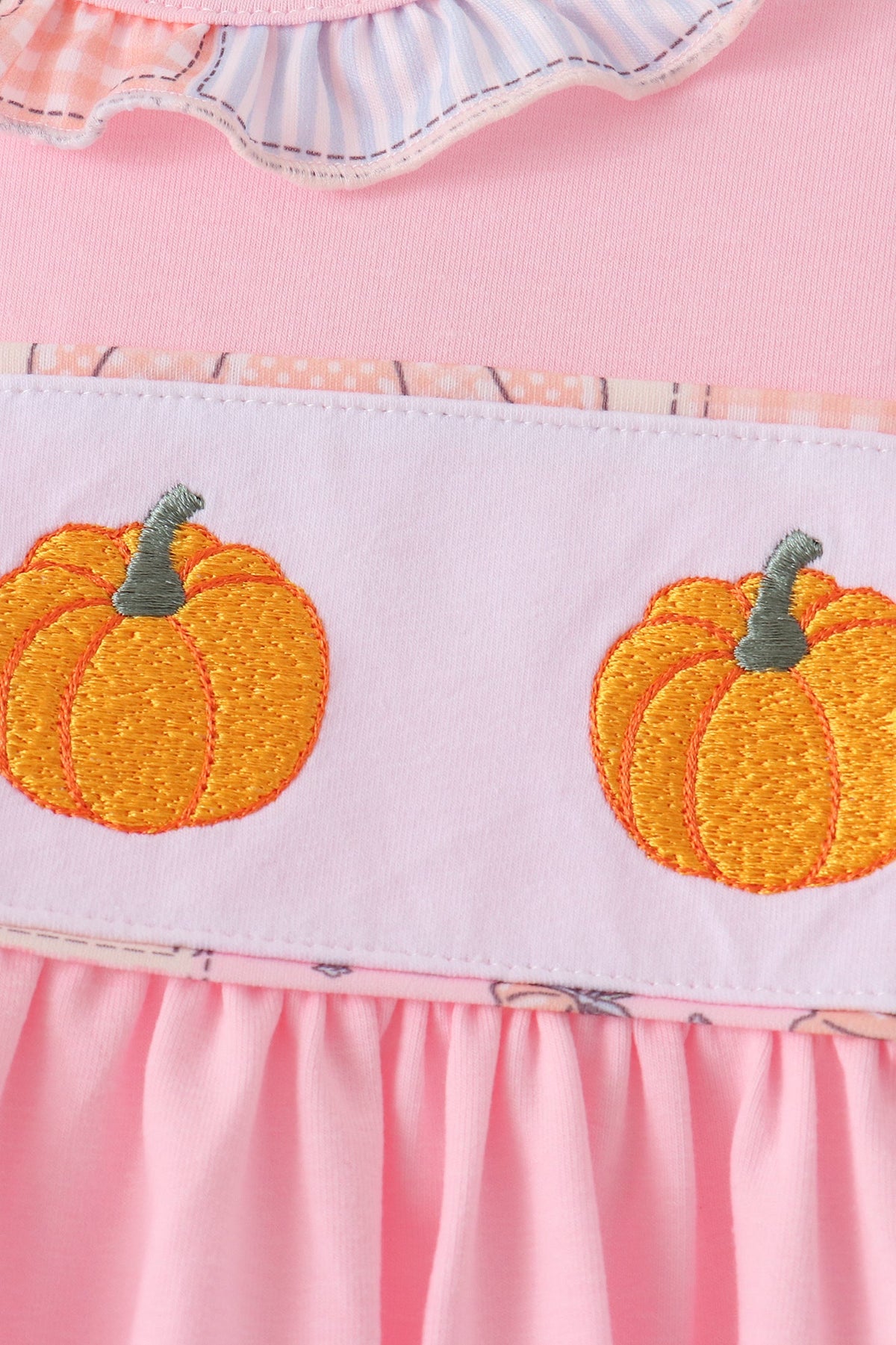 Pink pumpkin embroidery ruffle bloomer set