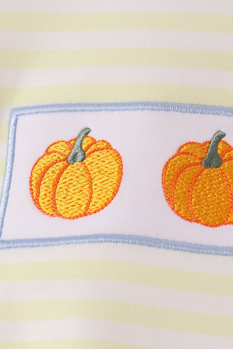 Yellow stripe pumpkin embroidery bubble
