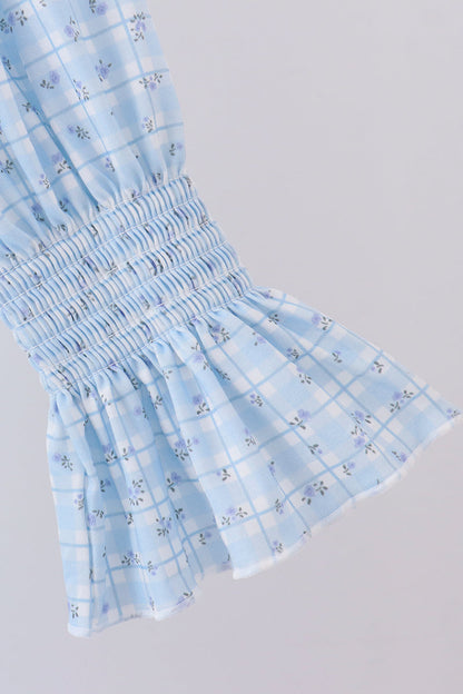 Blue floral smocked mom dress