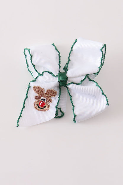 Forest reindeer embroidery crochet edge hair bow