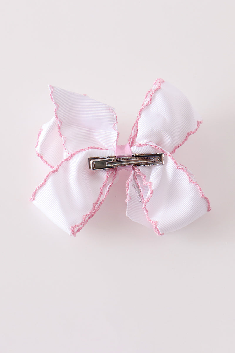 Pink santa claus embroidery crochet edge hair bow