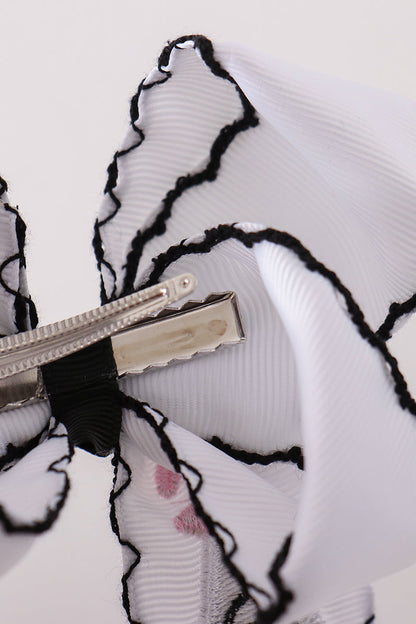 Black ghost embroidery crochet edge hair bow