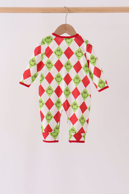 Red grinch print zipper romper