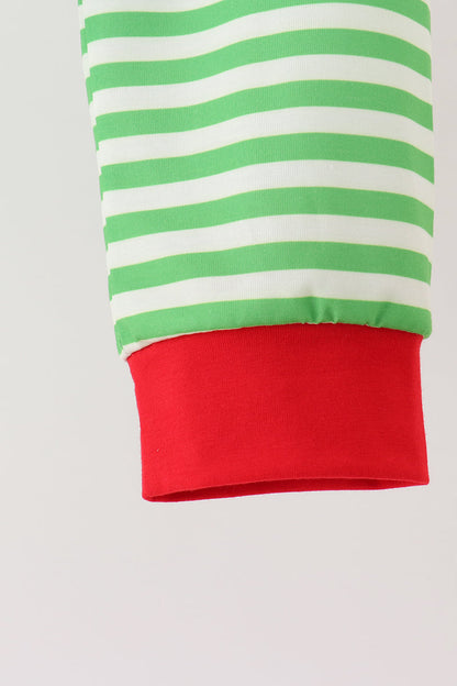 Green stripe grinch embroidery pajama set