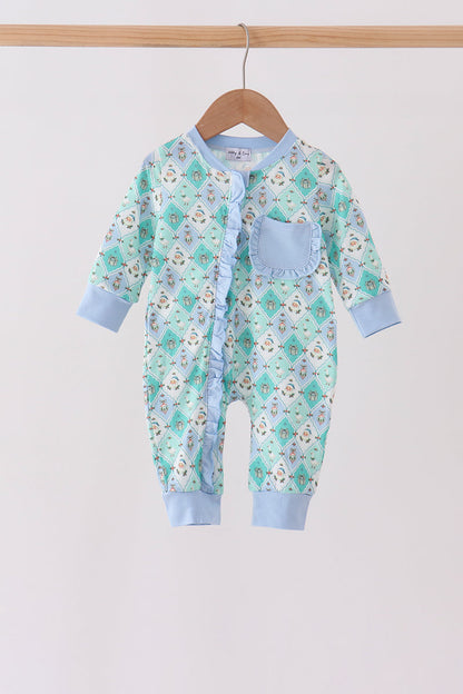 Green santa print ruffle romper