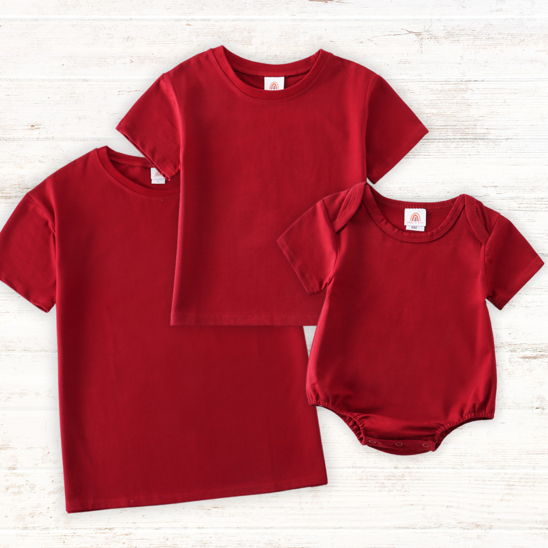 Maroon blank basic t-shirt Adult Kids and baby bubble - Cloudling Kids Clothing
