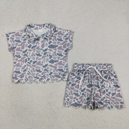 Camo Silky Scalloped Polo Set