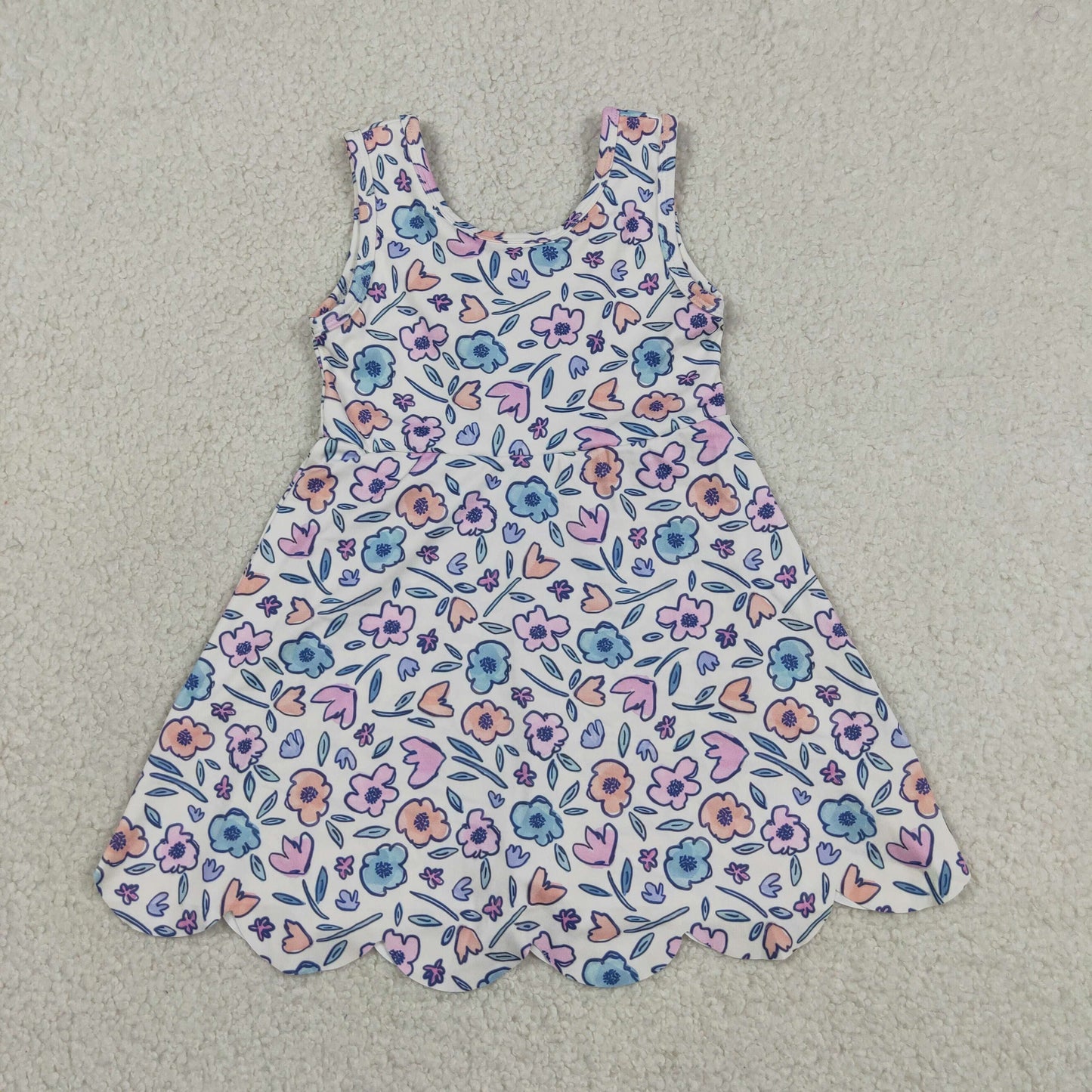 Floral Performance Scalloped Tank Dress