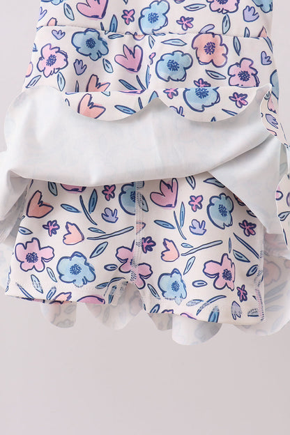 Floral Performance Scalloped Tank Dress