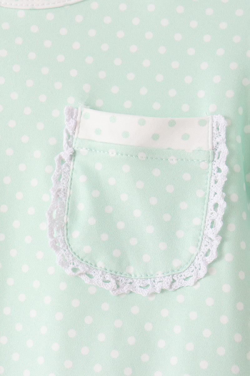 Green polka dot pocket ruffle pants set