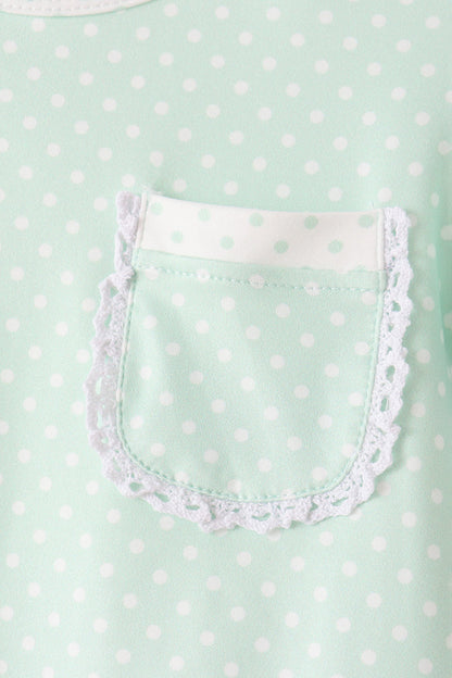 Green polka dot pocket ruffle pants set