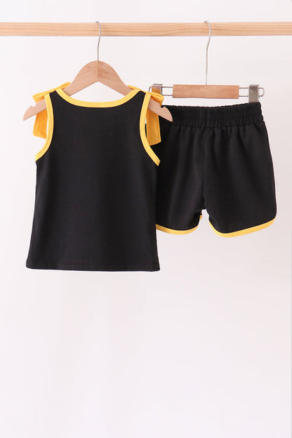 Black bow active shorts set