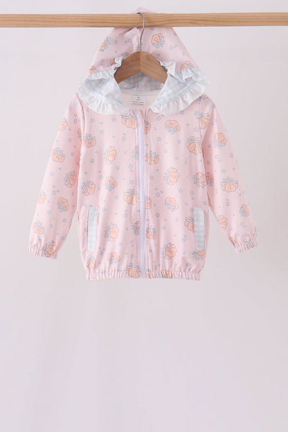 Pink pumpkin print ruffle coat