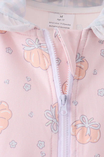 Pink pumpkin print ruffle coat