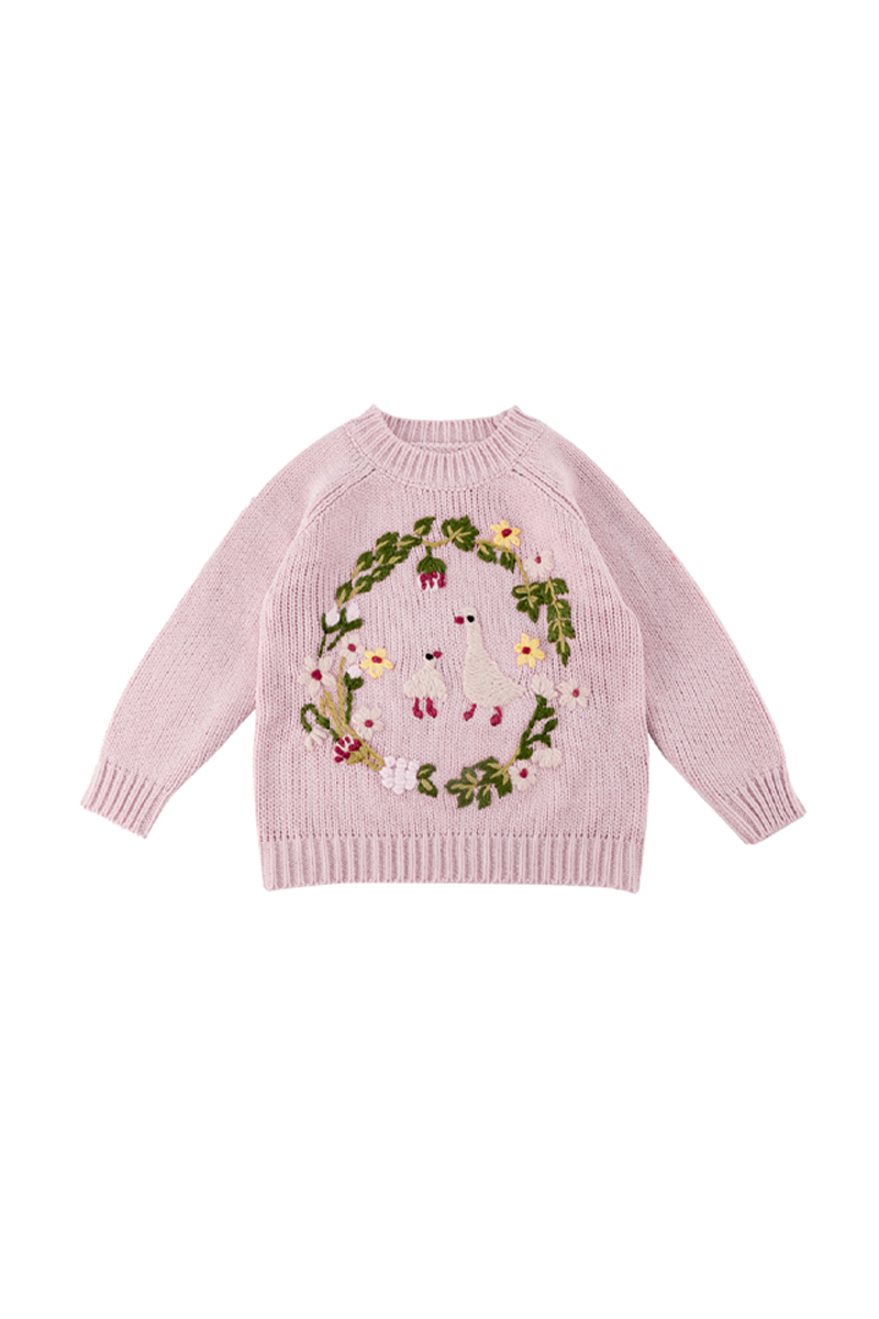 Pink goose floral crew neck sweater