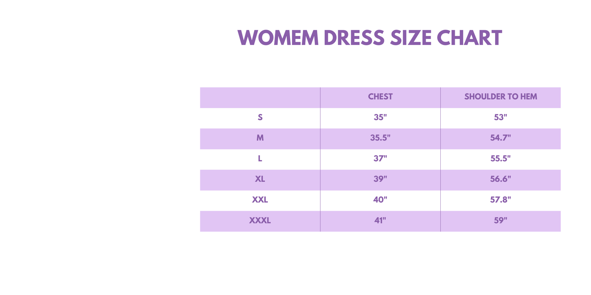 woman dress size chart