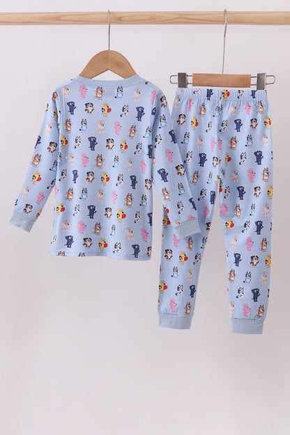Premium blue character print bamboo pants set