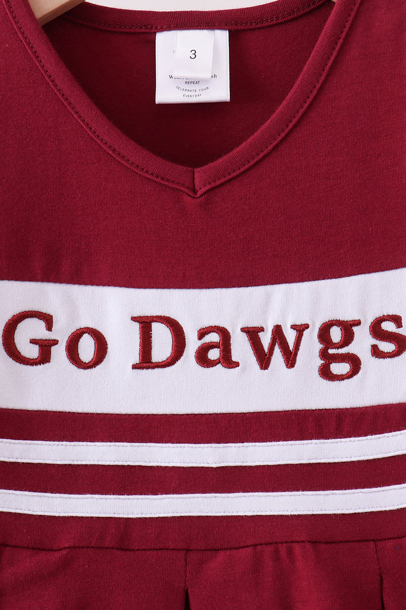 Premium Maroon Go Dawgs Mississippi embroidery ruffle dress