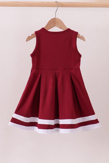 Premium Maroon Go Dawgs Mississippi embroidery ruffle dress