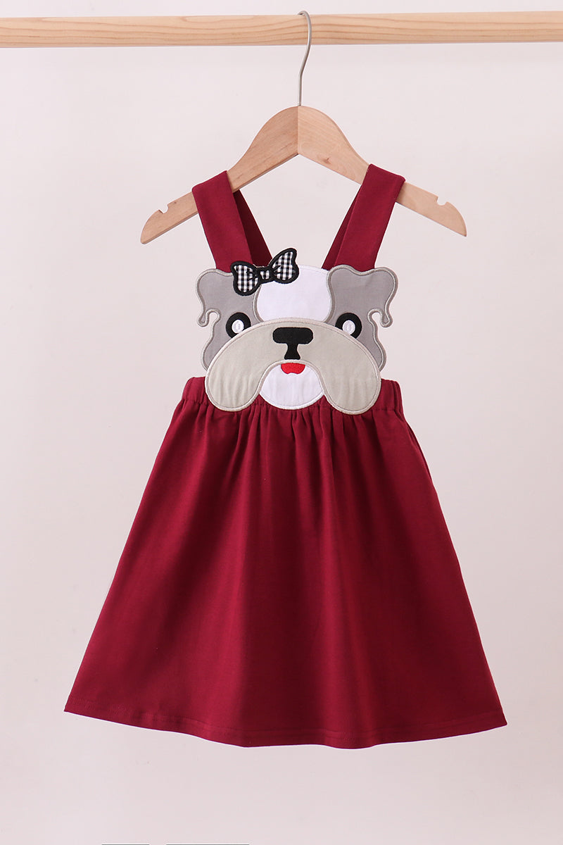 Premium Maroon Georgia bulldog applique dress - Cloudling Kids Clothing