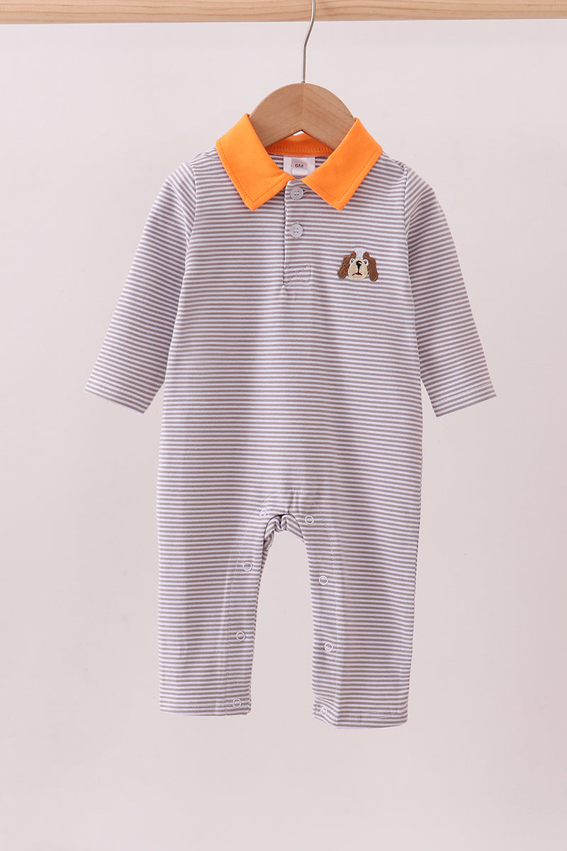 Premium Gray Tennessee Puppy embroidery stripe romper