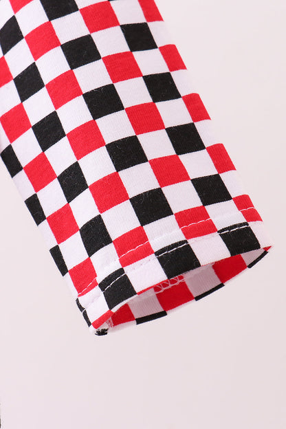 Checkered Georgia dog applique ruffle bubble