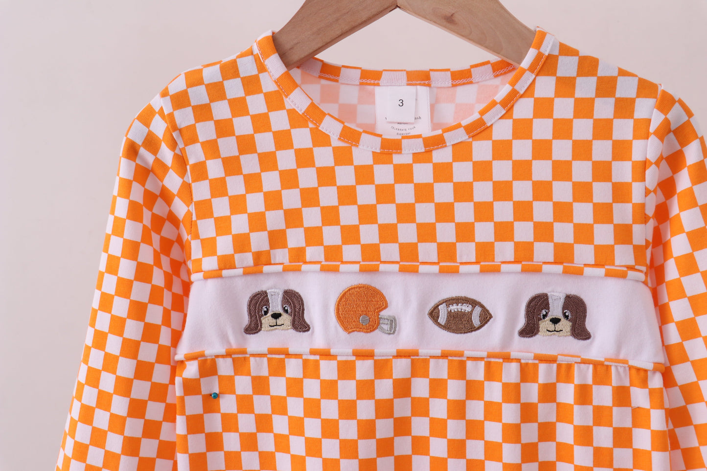 Orange Tennessee puppy bow embroidery checkered top