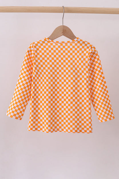 Orange Tennessee puppy bow embroidery checkered top