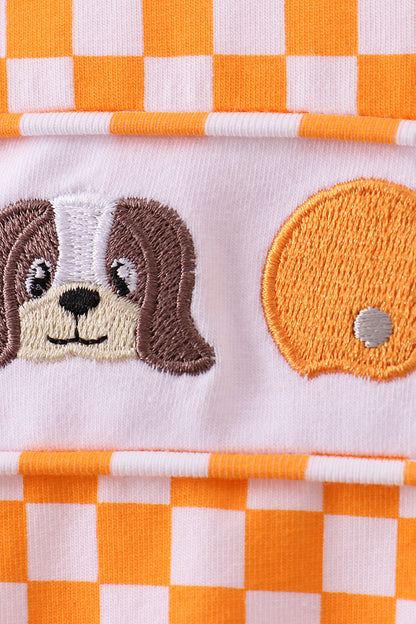 Orange Tennessee puppy bow embroidery checkered bubble