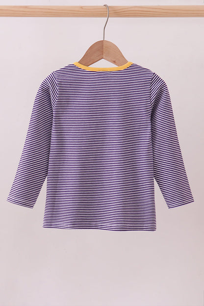 Premium Purple LSU stripe embroidery top