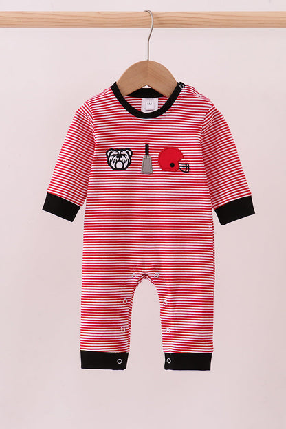 Premium Red Georgia stripe bulldog romper