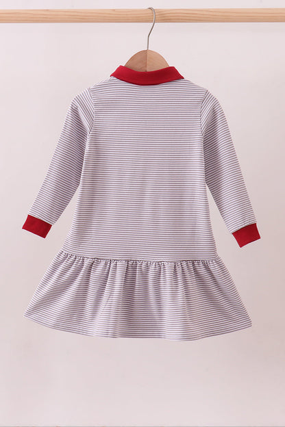 Premium Gray Alabama stripe elephant embroidery dress