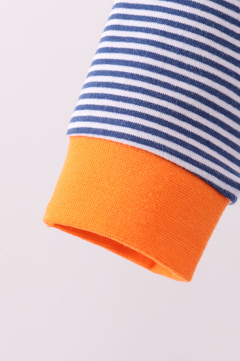 Premium Blue Auburn stripe tiger embroidery dress