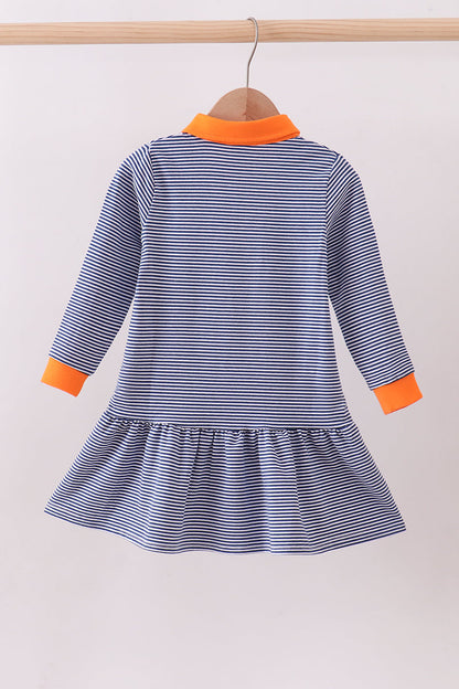 Premium Blue Auburn stripe tiger embroidery dress