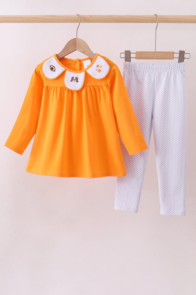 Premium Orange Tennessee puppy football embroidery pants set - Cloudling Kids Clothing